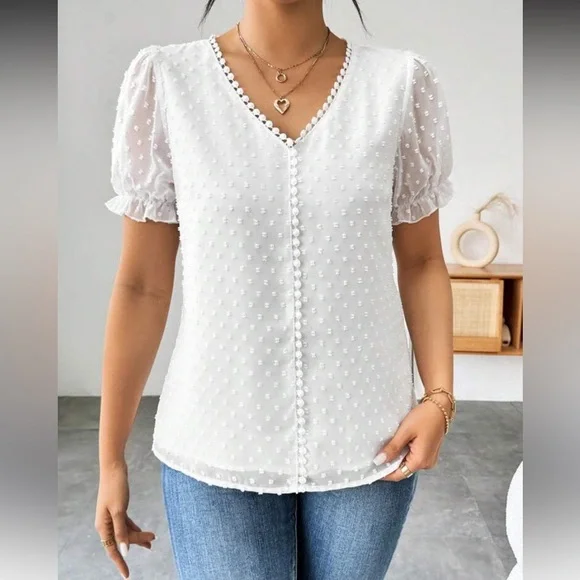 Elegant Burgundy Swiss Dot Puff Sleeve Top - Picture 12 of 16